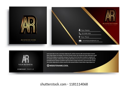 initial letter AR logotype company name colored gold elegant design. Vector sets for business identity on black background.