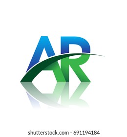 initial letter AR logotype company name colored blue and green swoosh design. vector logo for business and company identity.
