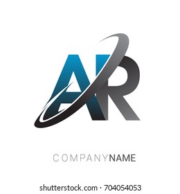 initial letter AR logotype company name colored blue and grey swoosh design. logo design for business and company identity.