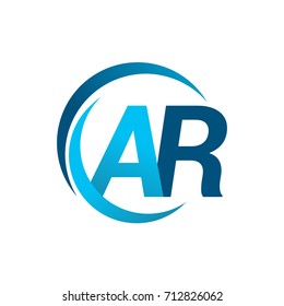 initial letter AR logotype company name blue circle and swoosh design. vector logo for business and company identity.