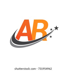 initial letter AR logotype company name colored orange and grey swoosh star design. vector logo for business and company identity.