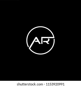 Initial letter AR RA minimalist art monogram shape logo, white color on black background.