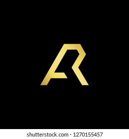 Initial letter AR RA minimalist art logo, gold color on black background.