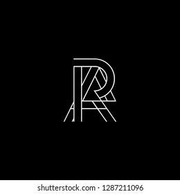 Initial letter AR RA minimalist monogram art logo, white color on black background.