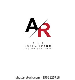 Initial letter ar sliced uppercase modern logo design template elements. Black and red letter Isolated on white background. Suitable for business, consulting group company.