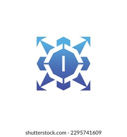 Initial letter I arrow direction technology bagde logo