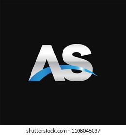 Initial letter AS, overlapping movement swoosh logo, metal silver blue color on black background