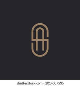 Initial letter AS, SA logo template, gold color on black background.
