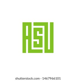 Initial Letter ASU Logo. Minimal Square  Shape Icon Design - Vector