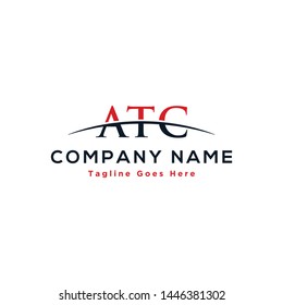 Initial letter ATC, overlapping movement swoosh horizon logo company design inspiration in red and dark blue color vector