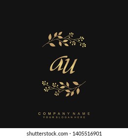 Initial letter AU beautiful handwriting logo vector template