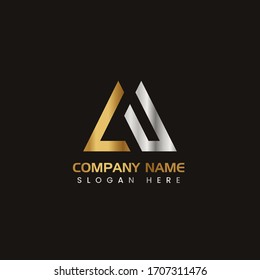 Initial Letter AU capital logo icon design template elements. Modern line logo with gold silver luxury style. Can be used for business, company group, consulting, finance. Vector Illustration.