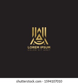 Initial Letter AU linked inside square uppercase overlap modern gold logo vector design template. Suitable for business, consulting group company.