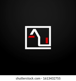 Initial letter AU linked square logo white and red color. Corporate identity design template element. Industry, finance, bank logotype. Square group, technology interaction, network integrate concept.