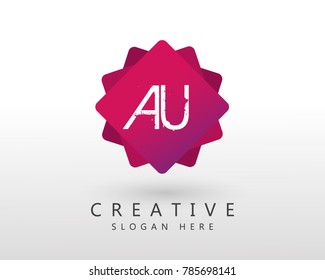 Initial letter AU Logo Design Template With Frame.