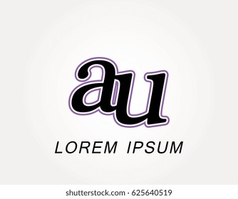 Initial letter au logo. Monogram lowercase italic