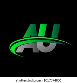 initial letter AU logotype company name colored green and black swoosh design. vector logo for business and company identity.