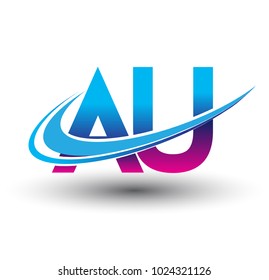 initial letter AU logotype company name colored blue and magenta swoosh design. vector logo for business and company identity.