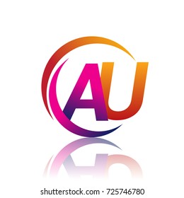 initial letter AU logotype company name orange and magenta color on circle and swoosh design. vector logo for business and company identity.