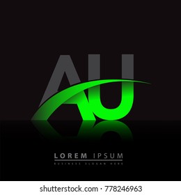 initial letter AU logotype company name colored green and black swoosh design. vector logo for business and company identity.
