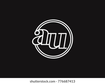 Initial letter au lowercase outline inside the circle logo template white on black background