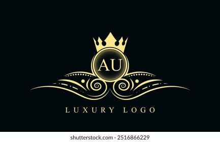 Letra inicial AU design de logotipo de luxo. AU Luxuoso Royal Golden Logo design