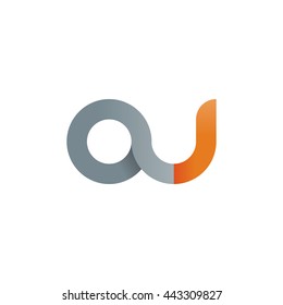 initial letter au modern linked circle round lowercase logo orange gray