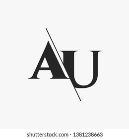 Initial Letter AU Monogram Sliced. Modern logo template isolated on gray background