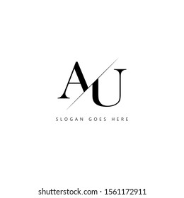 Initial letter au sliced uppercase modern logo design template elements. Black letter Isolated on white background. Suitable for business, consulting group company.