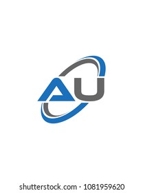 initial letter AU swoosh ring company logo blue gray