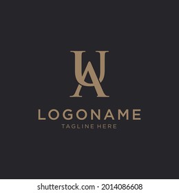 Initial letter AU, UA logo template, gold color on black background.