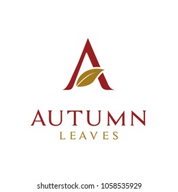 Initial Letter A Autumn Leaf Plant for fresh natural season logo design 