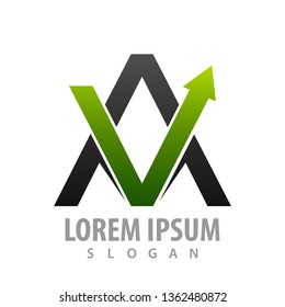 Initial letter AV with green arrow up concept design. Symbol graphic template element 