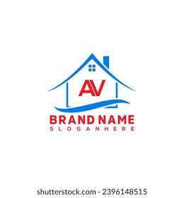 Initial letter AV with house logo design vector template. Home real estate logo.
