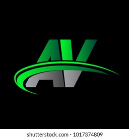 initial letter AV logotype company name colored green and black swoosh design. vector logo for business and company identity.