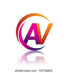 initial letter AV logotype company name orange and magenta color on circle and swoosh design. vector logo for business and company identity.