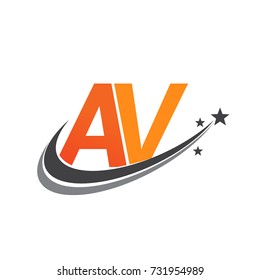 initial letter AV logotype company name colored orange and grey swoosh star design. vector logo for business and company identity.