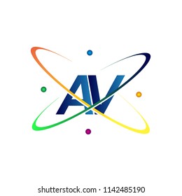 initial letter AV logotype science icon colored blue, red, green and yellow swoosh design. vector logo for business and company identity.
