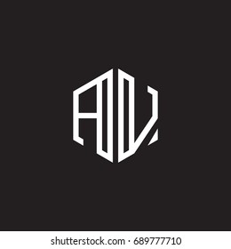 Initial letter AV, minimalist line art monogram hexagon shape logo, white color on black background