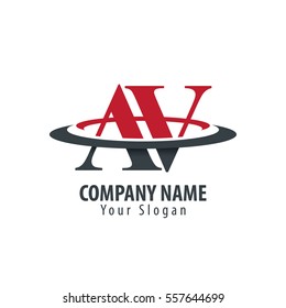 Initial Letter AV With Overlapping Swoosh Circle