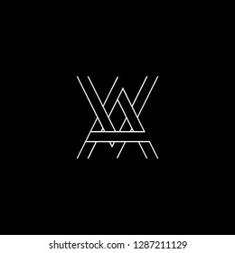 Initial letter AV VA minimalist monogram art logo, white color on black background.