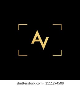 Initial letter AV VA AN NA minimalist art monogram shape logo, gold color on black background