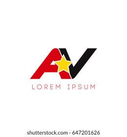 Initial letter av yellow star logo red black