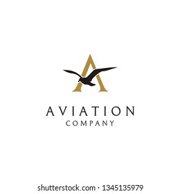 Initial Letter A  Aviation Aircraft Airplane Albatross Flying Bird Vector logo design