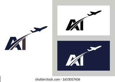 Initial Letter A and I with Aviation Logo Design, Air, Airline, Airplane and Travel Logo template.