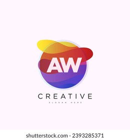 Initial letter AW 3D logo template colorful circle sphere design for business and company identity