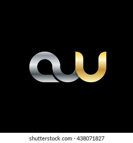 Initial Letter AW AWU Lowercase Logo Silver Gold Black Background