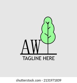 Initial letter AW with green tree logo. Minimal, simple and unique.