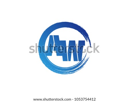 Initial letter AW logo with blue zen brush
