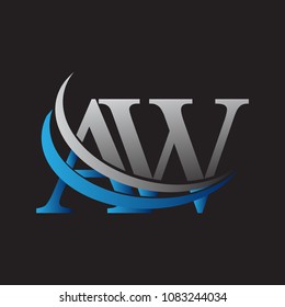 initial letter AW logotype company name colored blue and grey swoosh design. vector logo for business and company identity.